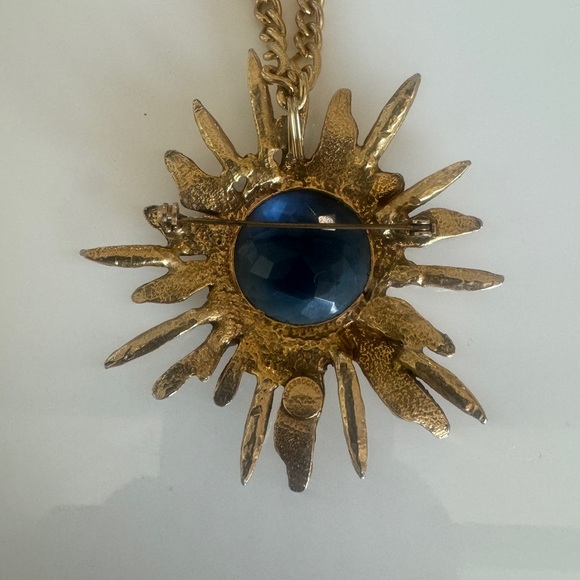 VINTAGE ACCESSOCRAFT NYC PENDANT BLUE GLASS STARBURST NECKLACE MIDCENTURY MINT - Picture 7 of 9